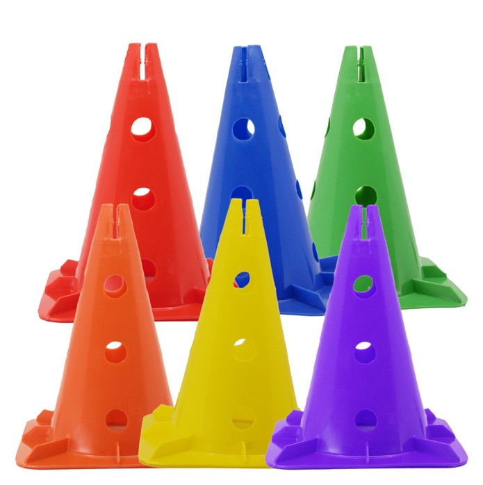 6 hard plastic cones with holed sides